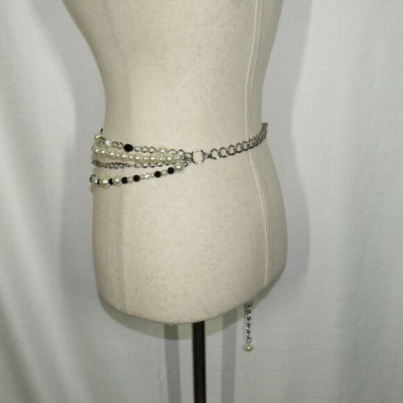 WHBM Faux Pearl CZ Layered Adjustable Chain Belt main image 4